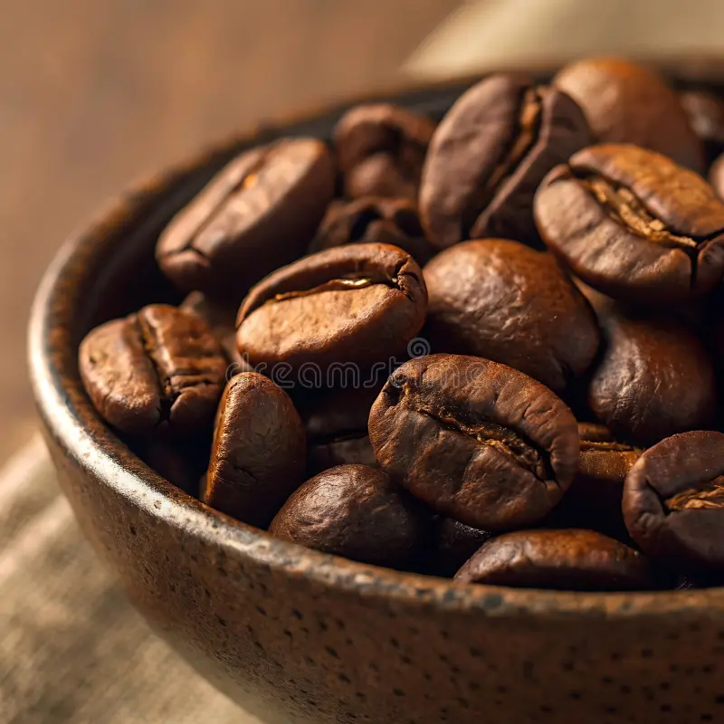 Coffee beans in a ceramic bowl